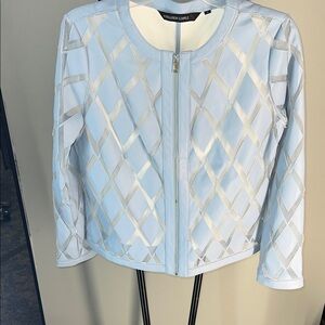 Colleen Lopez Pale Blue Zip-Front Jacket with Metallic Lattice Detail
